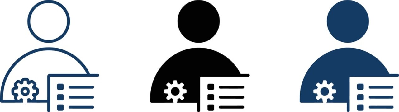 User profile settings icon for account preferences with gear cog and personal checklist menu