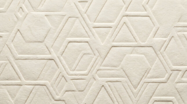 Abstract geometric pattern embossed on a textured off white paper surface creating a modern minimalist background