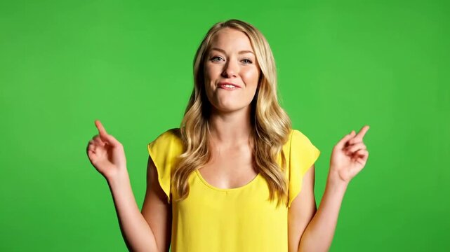 Smiling Young Blonde Woman Expressing Emotions on Green Screen Background