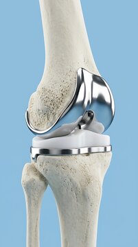 3d illustration of a total knee replacement implant on a human skeletal knee joint