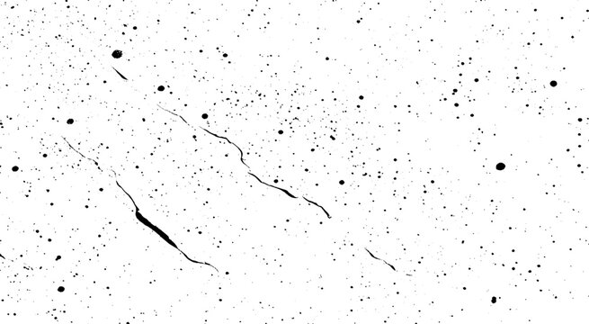 Distressed Black Ink Splatter Texture. Hand Painted Ink Splashes on White Background