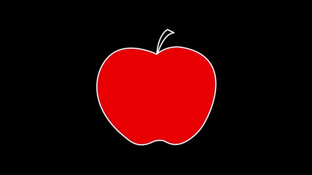 Animated minimal apple drawing motion graphic on dark background, fresh fruit and organic food concept
