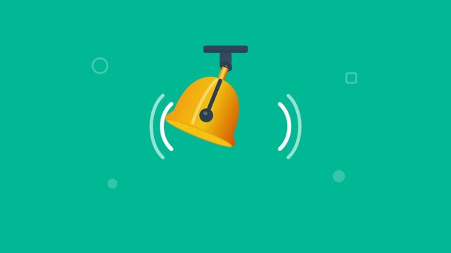 Animated bell rings in teal studio background.