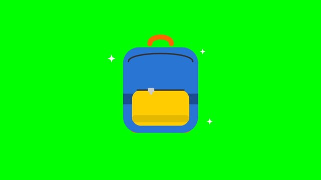 Animated Backpack Icon On Bright Green Background Video.