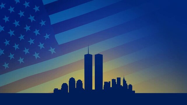 US 9/11 Patriot Day Animated Background with American flag and glowing light effects