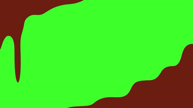 Melted chocolate spreads in a flat, minimal frame animation with smooth organic edges. liquid chocolate flat melting animation. Animated melted brown liquid flat fluid motion