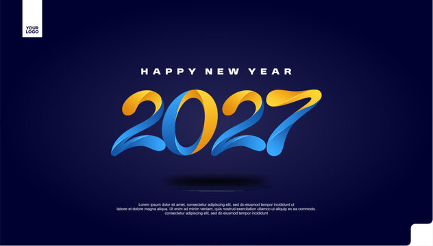 Happy New Year 2027 Colorful Celebration Banner on dark Background Vector
