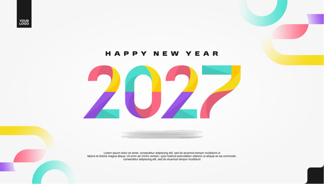 Happy New Year 2027 Colorful Festive Banner on White Background Vector