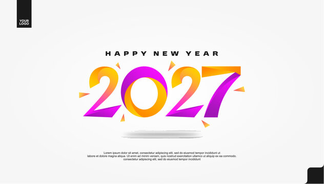 Happy New Year 2027 Colorful Festive Banner on White Background Vector