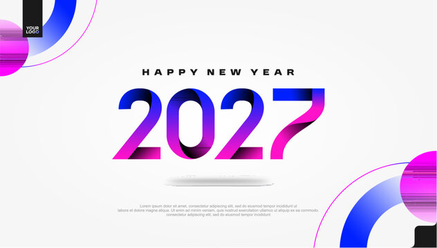Happy New Year 2027 Colorful Festive Banner on White Background Vector