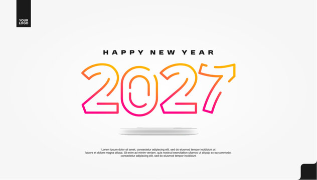 Happy New Year 2027 Colorful Festive Banner on White Background Vector