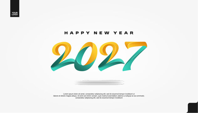 Happy New Year 2027 Colorful Festive Banner on White Background Vector