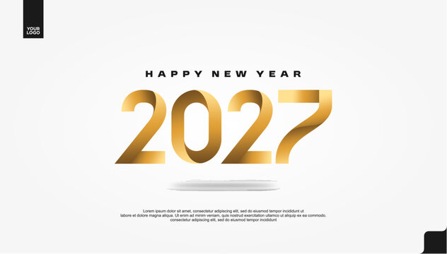 Happy New Year 2027 Golden Elegant Banner on White Background Vector
