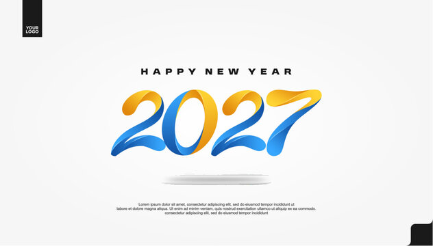 Happy New Year 2027 Colorful Festive Banner on White Background Vector