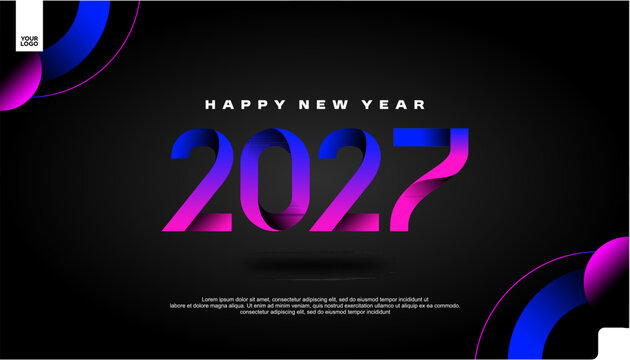 Happy New Year 2027 Colorful Celebration Banner on dark Background Vector
