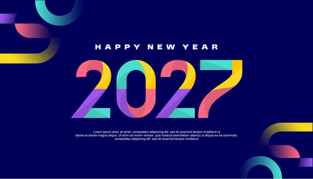 Happy New Year 2027 Colorful Celebration Banner on dark Background Vector