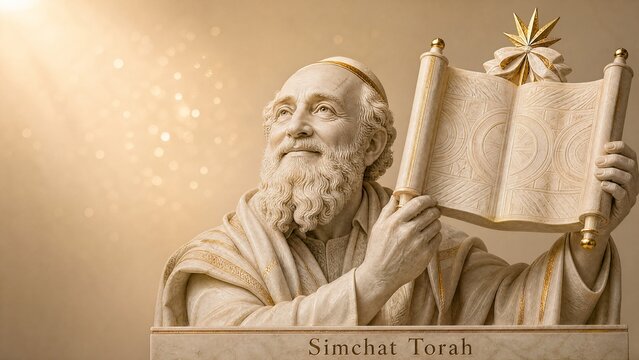 Royal Blue and Ivory Marble Bust of Joyful Jewish Elder Dancing With Torah Scroll at Simchat Torah