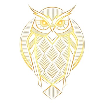 Golden Geometric Owl Line Art Sacred Animal Logo Vector