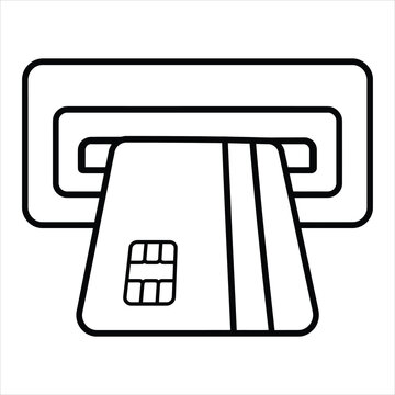 Atm machine slot with credit card inserted outline icon representing banking transactions and electronic payment.