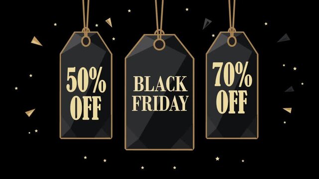 Black Friday Sale Tags Animation with 50% and 70% Discount Offers