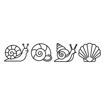 Set of snail and seashell line art icons