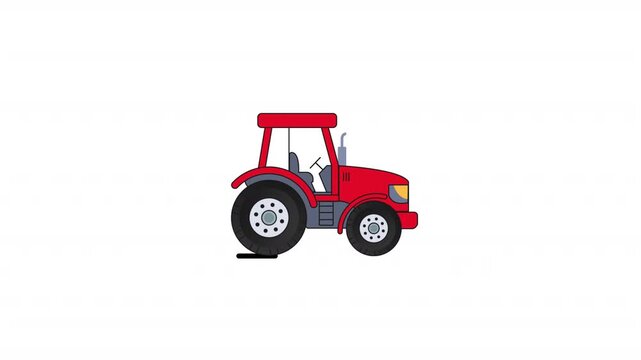 Red tractor moving motion animation on alpha channels background
