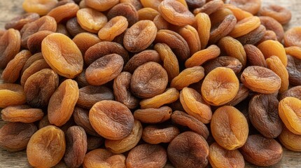 Obraz premium Close up of a large pile of dried apricots with a rustic and natural texture