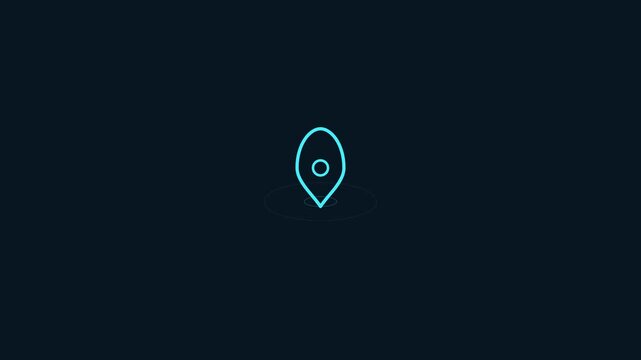 Glowing neon map pin icon for navigation and location tracking on dark background