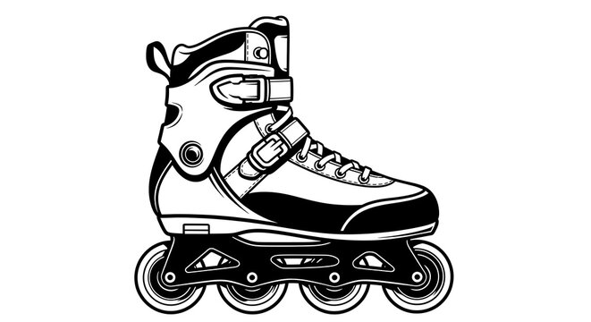 Vintage style illustration of a single inline roller skate with detailed linework and shading