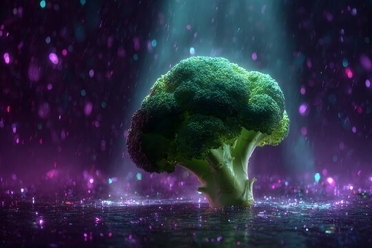 Fresh Broccoli in Colorful Confetti Party Scene