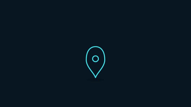 Minimalist glowing cyan map pin location icon isolated on dark background for navigation and GPS technology concept