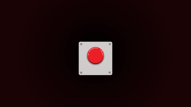 Red emergency button animation with push mechanism and control switch symbol for panic alarm and warning project on transparent background