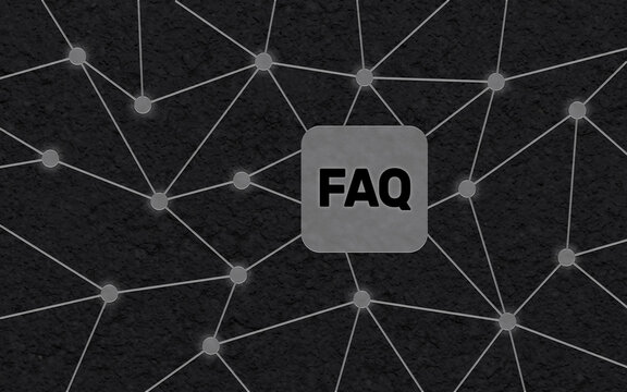 Ein FAQ Button in einem grauen Netzwerk mit Knotenpunkten symbolisiert Fragen, Antworten und modernen Support f&uuml;r Kundenservice und digitale Kommunikation auf Webseiten.