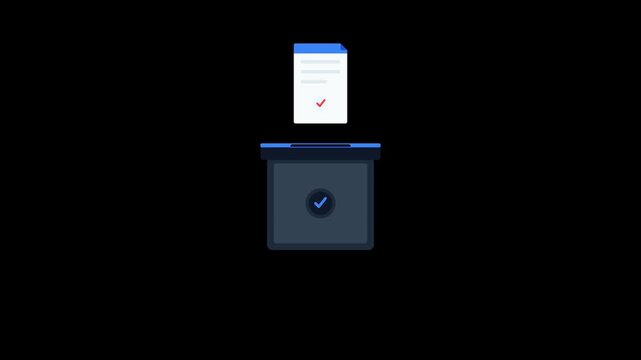 Animation of a document being successfully uploaded or submitted to a digital folder icon