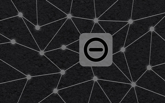 Abstraktes digitales Netzwerk mit einem Minus-Symbol als grafisches Konzept f&uuml;r Ausschluss, Reduzierung, Systemfehler und Datenverarbeitung im modernen Internet.