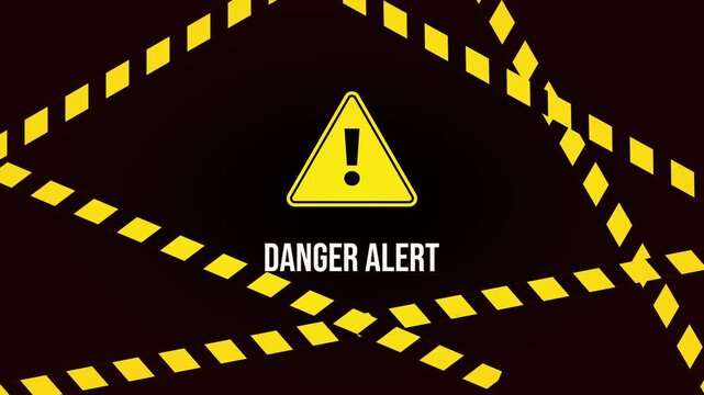 Danger alert animation with caution tape and warning sign on transparent background for safety hazard project