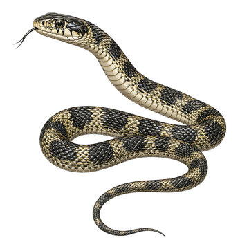 Detailed coiled snake illustration with flickering tongue isolated on a white background realistic reptile graphic