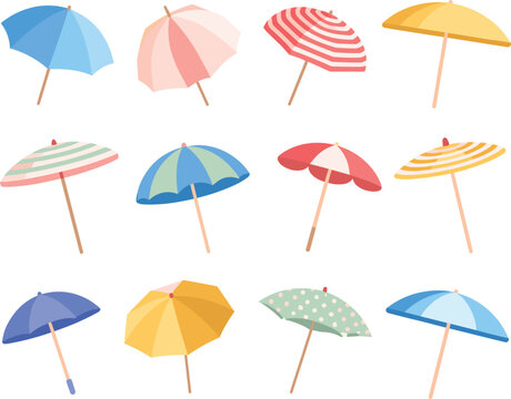 PrintVector Illustration of Colorful Cocktail Umbrellas Set, Cute Beach Parasols for Summer Party Design