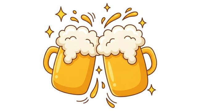Beverage - Two beer mugs toasting with foam and splashes on white background