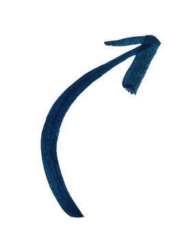 A hand drawn dark blue ink arrow pointing to the top right corner with a rough texture and artistic style