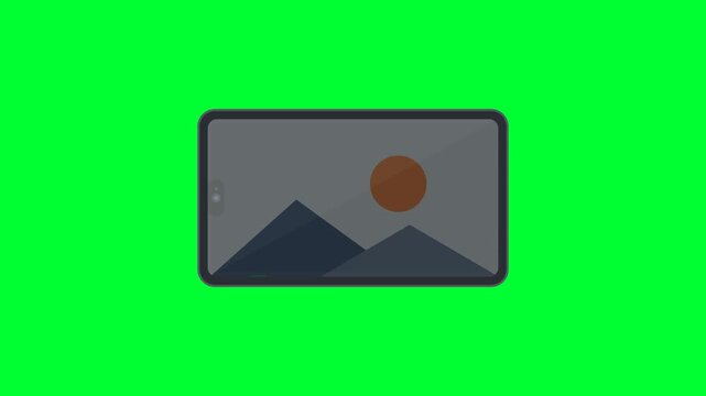 Animation of a smartphone camera app interface focusing and taking a photograph outdoors