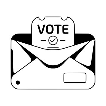 Mail-in Vote Illustration: A graphic illustration depicts an opened envelope with a ballot card reading VOTE peeking out, representing the convenience and accessibility of mail-in voting.