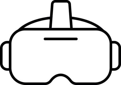 Outline illustration of a virtual reality headset featuring a wearable immersive device design for VR technology, gaming, simulation and digital experience concepts