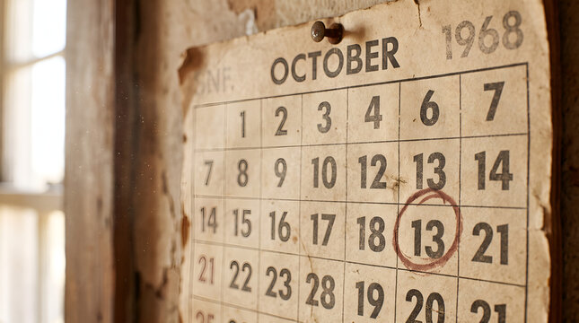 Vintage Calendar Page Marking Friday The 13th Superstition