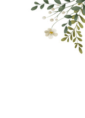 Fototapeta premium Floral background, flower frame border for greeting card, invitation and other printing design. Isolated on white. Hand drawing.