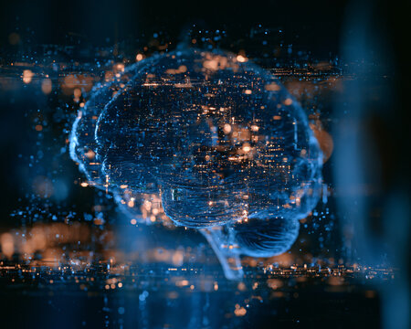 Abstract glowing brain with digital network connections representing artificial intelligence and cognition