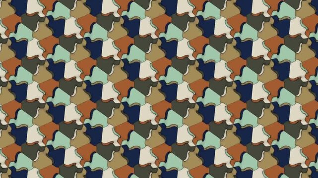 Interlocking Tessellation Trading Colors Around Every Rotation Center, Geometric Motion Background Seamless Loop in rich olive tones