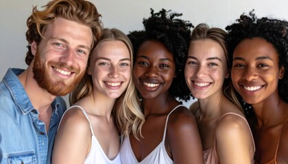 Fototapeta premium Group of diverse young adults smiling outdoors.