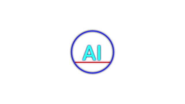 Animated cyan AI logo in blue circle with red scanning line