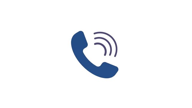 Animated blue telephone receiver ringing icon on white background